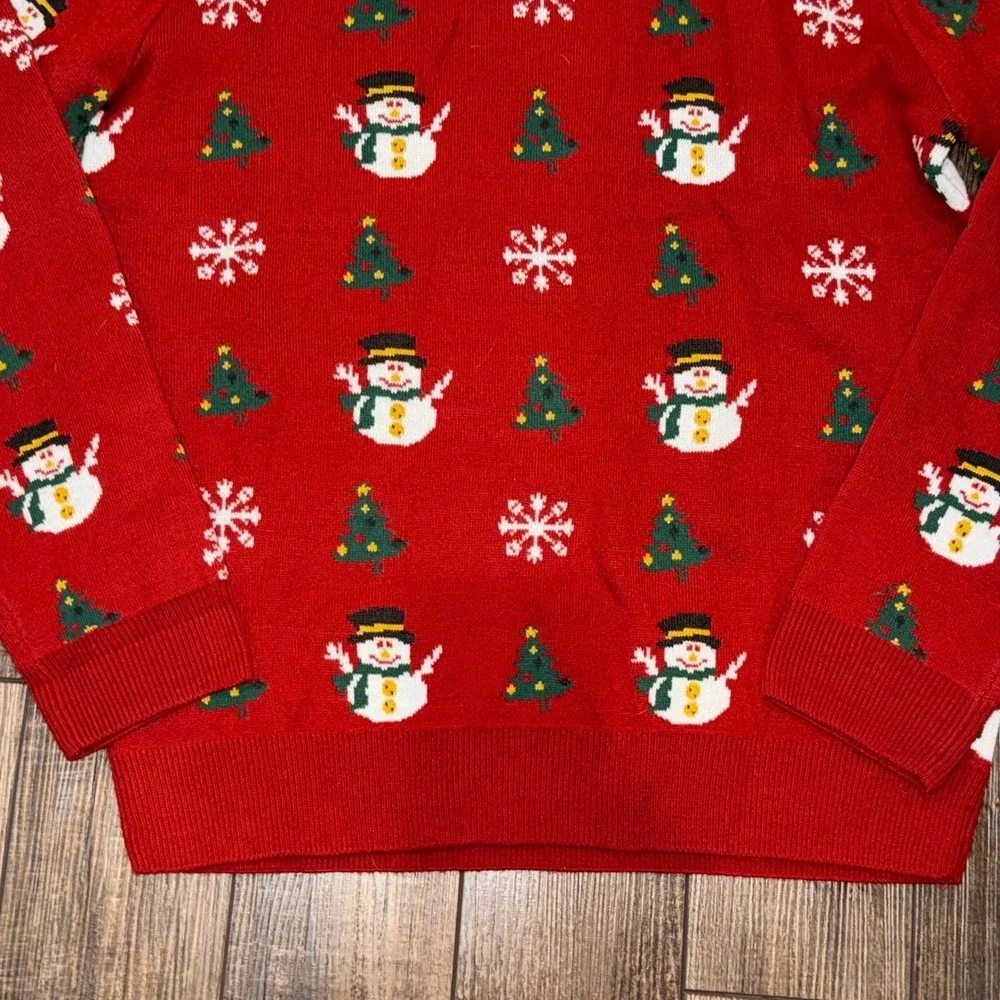 Jake Austin Mens Red Ugly Christmas Sweater Snowman Tree Snowflake Large